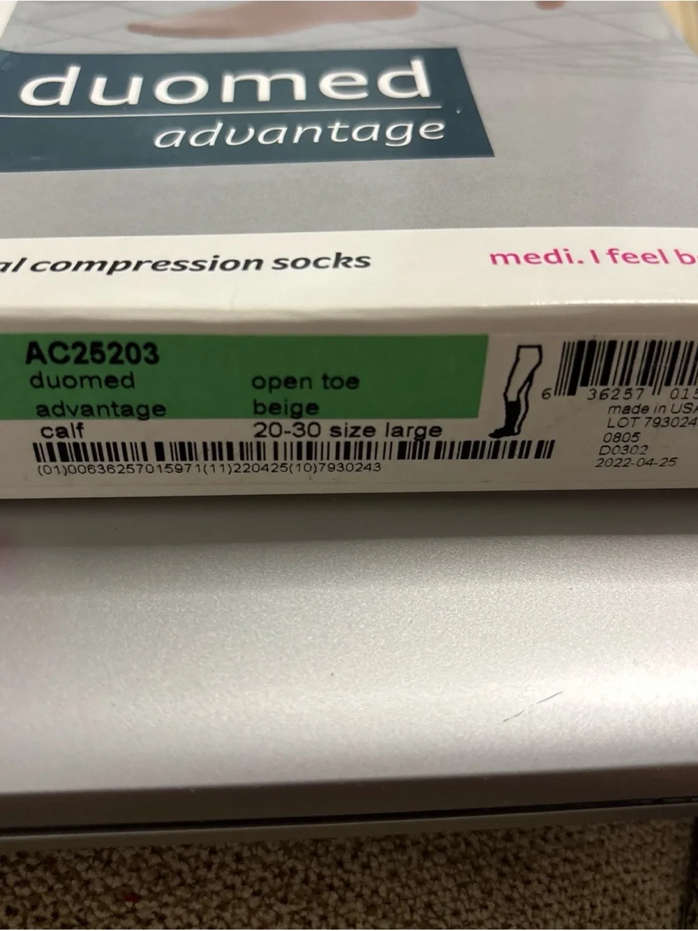 Duomed Advantage 20-30 mmHg knee high Compression size large  - Beige (open toe)